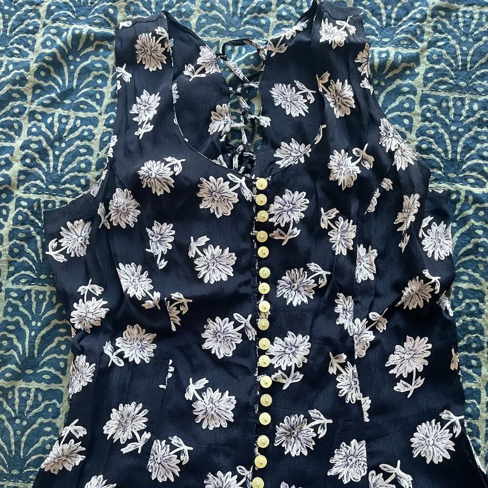 VINTAGE 90s Spengler Sleeveless Lace up Midi Floral Dress in Size XL - Picture 5 of 6